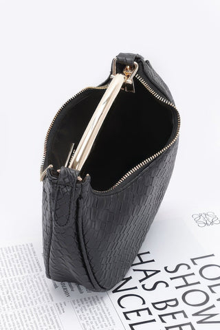 Embossed Faux Leather Metal Handle Bag - Wear Arielle