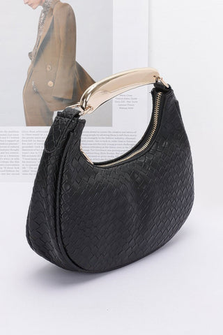 Embossed Faux Leather Metal Handle Bag - Wear Arielle