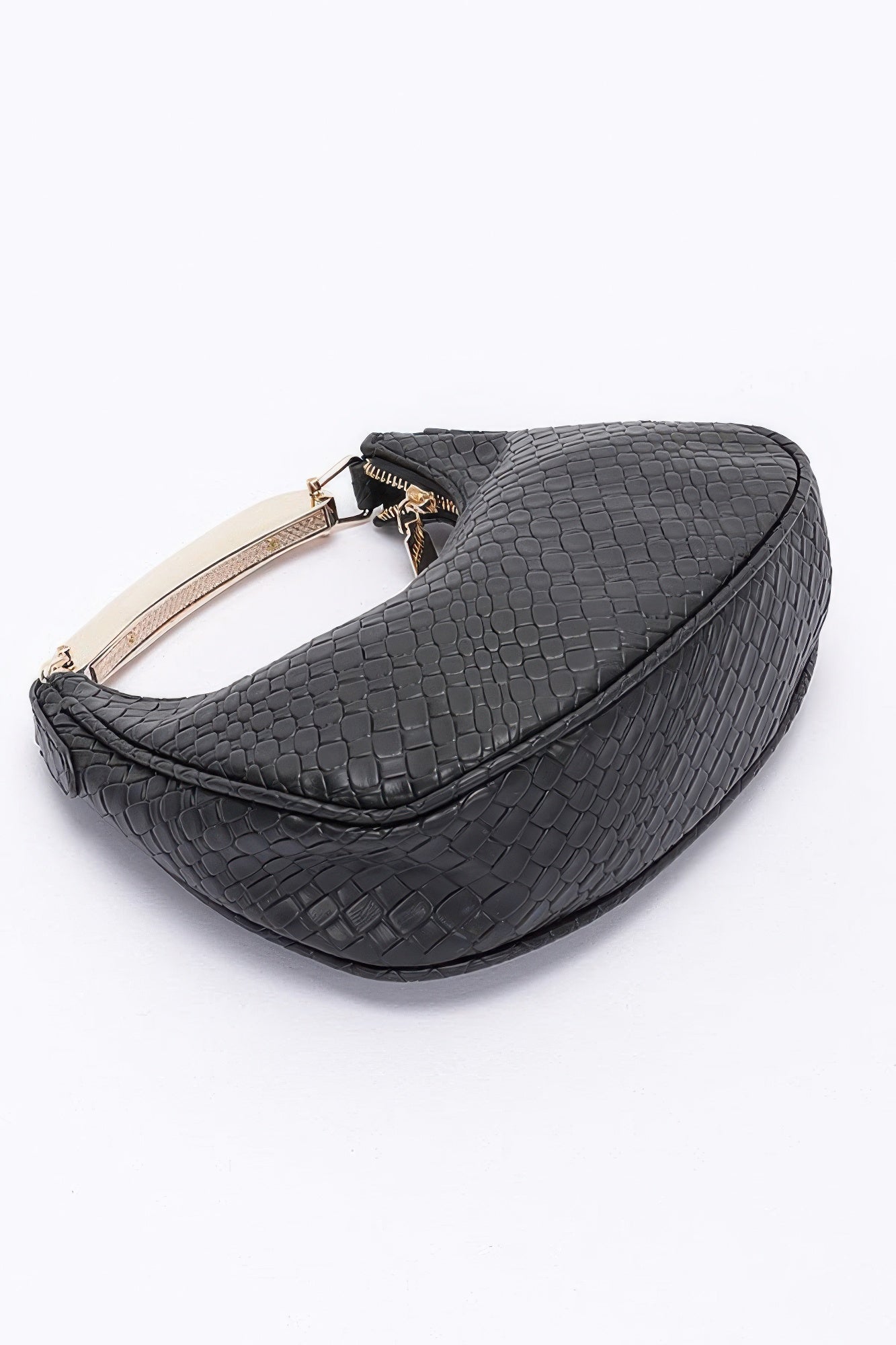 Embossed Faux Leather Metal Handle Bag - Wear Arielle