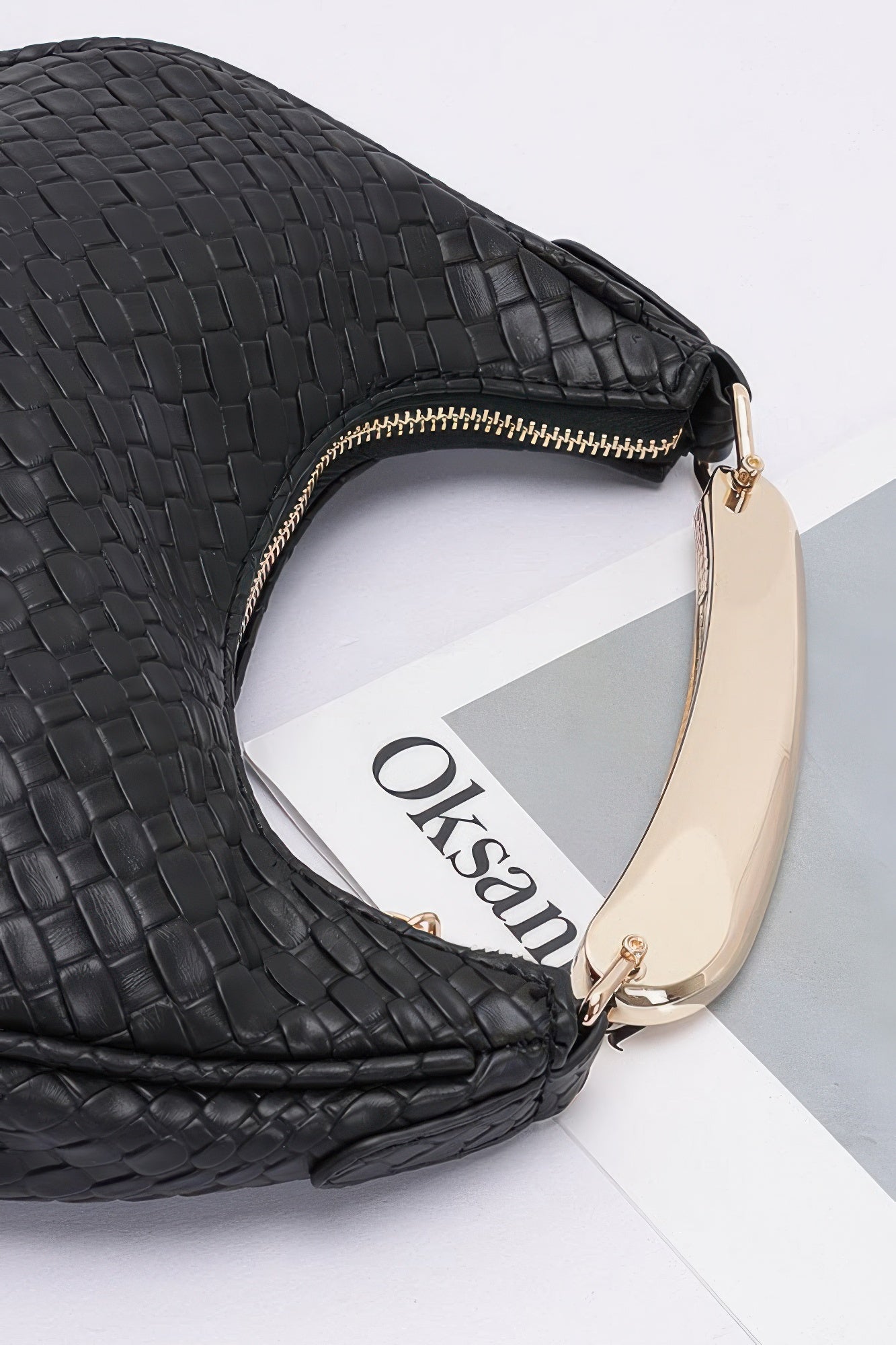 Embossed Faux Leather Metal Handle Bag - Wear Arielle