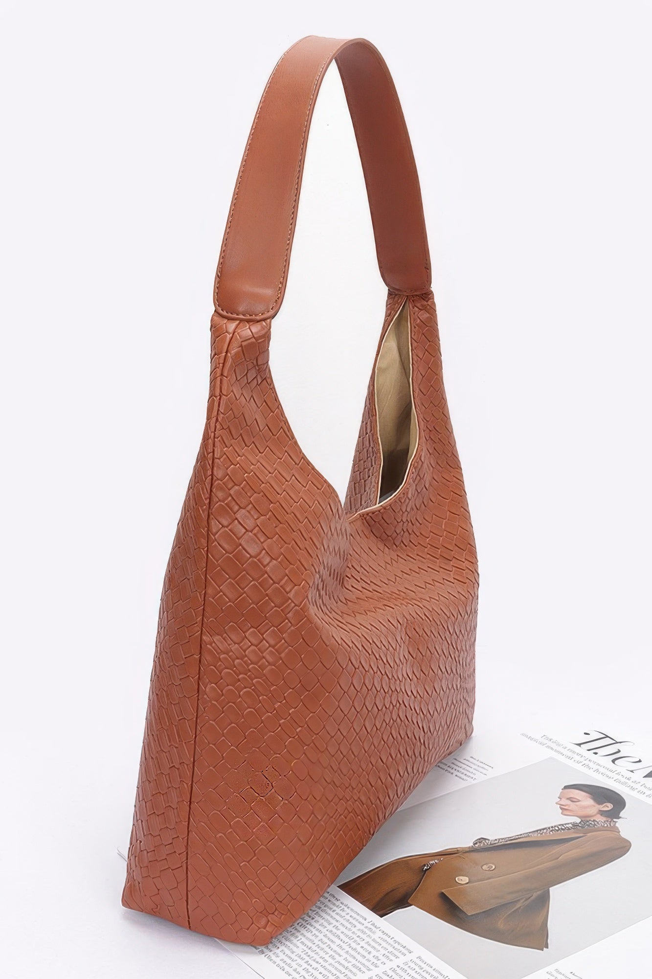 Embossed Faux Leather Shoulder Bag - Wear Arielle