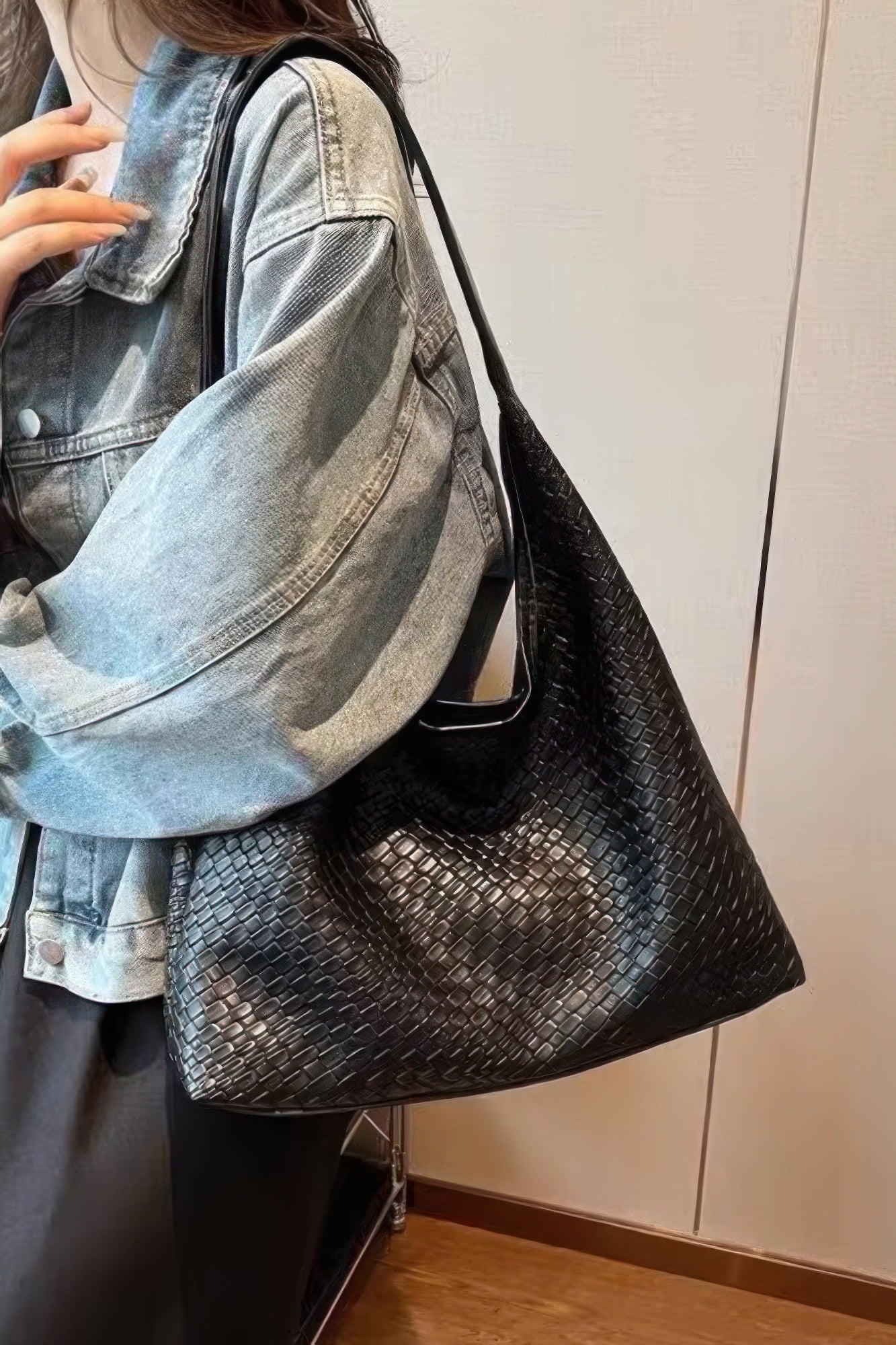 Embossed Faux Leather Shoulder Bag - Wear Arielle