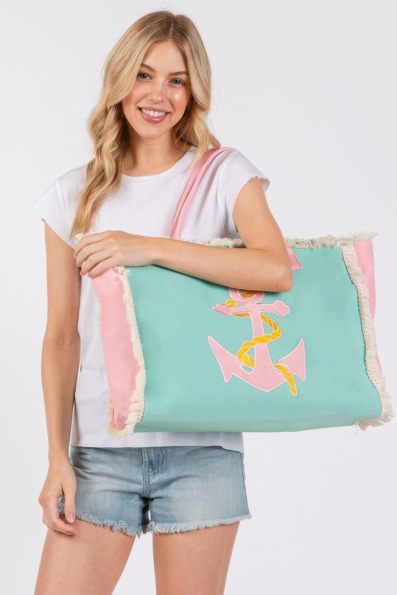 Embroidered Anchor Patch Fringe Tote Bag - Wear Arielle