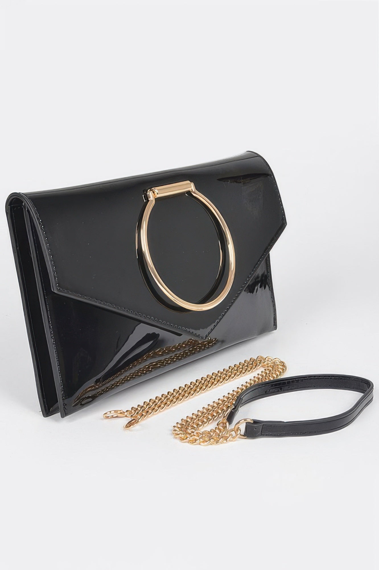 Enamel Faux Leather Metal Handle Flap Clutch - Wear Arielle
