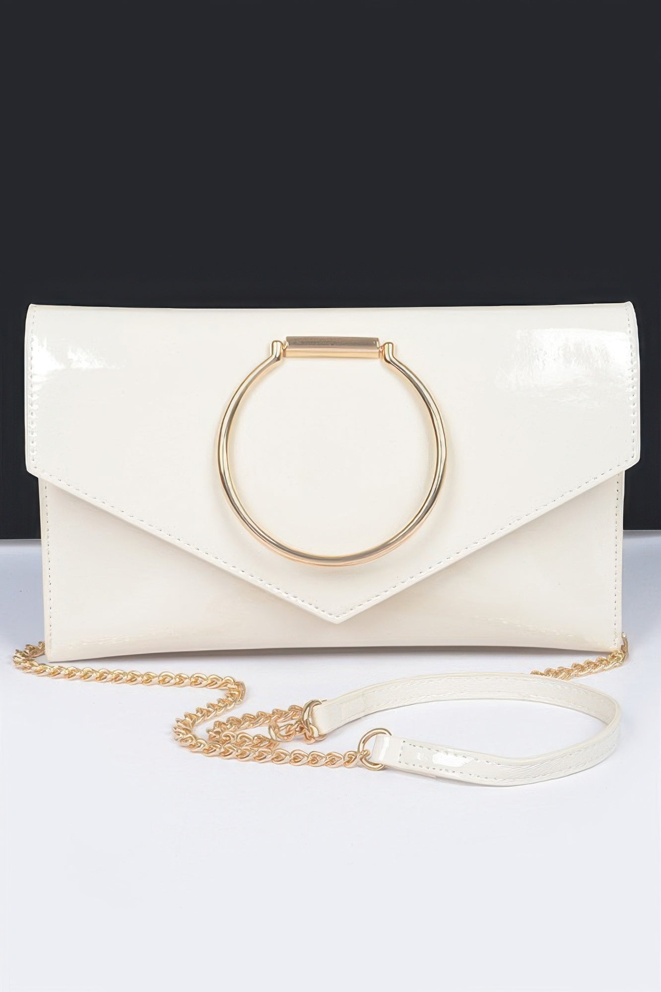 Enamel Faux Leather Metal Handle Flap Clutch - Wear Arielle