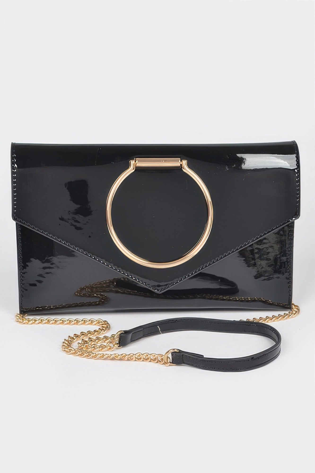 Enamel Faux Leather Metal Handle Flap Clutch - Wear Arielle