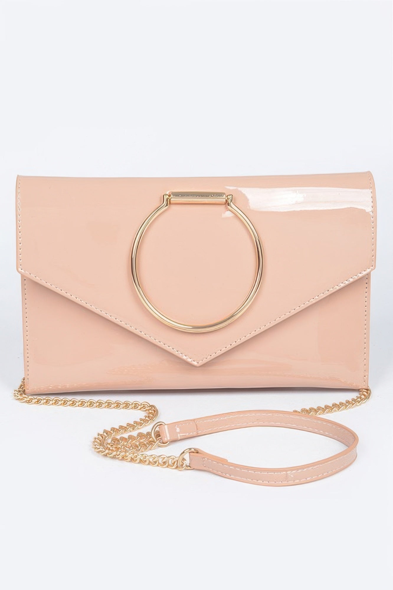 Enamel Faux Leather Metal Handle Flap Clutch - Wear Arielle