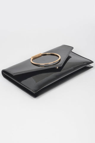 Enamel Faux Leather Metal Handle Flap Clutch - Wear Arielle
