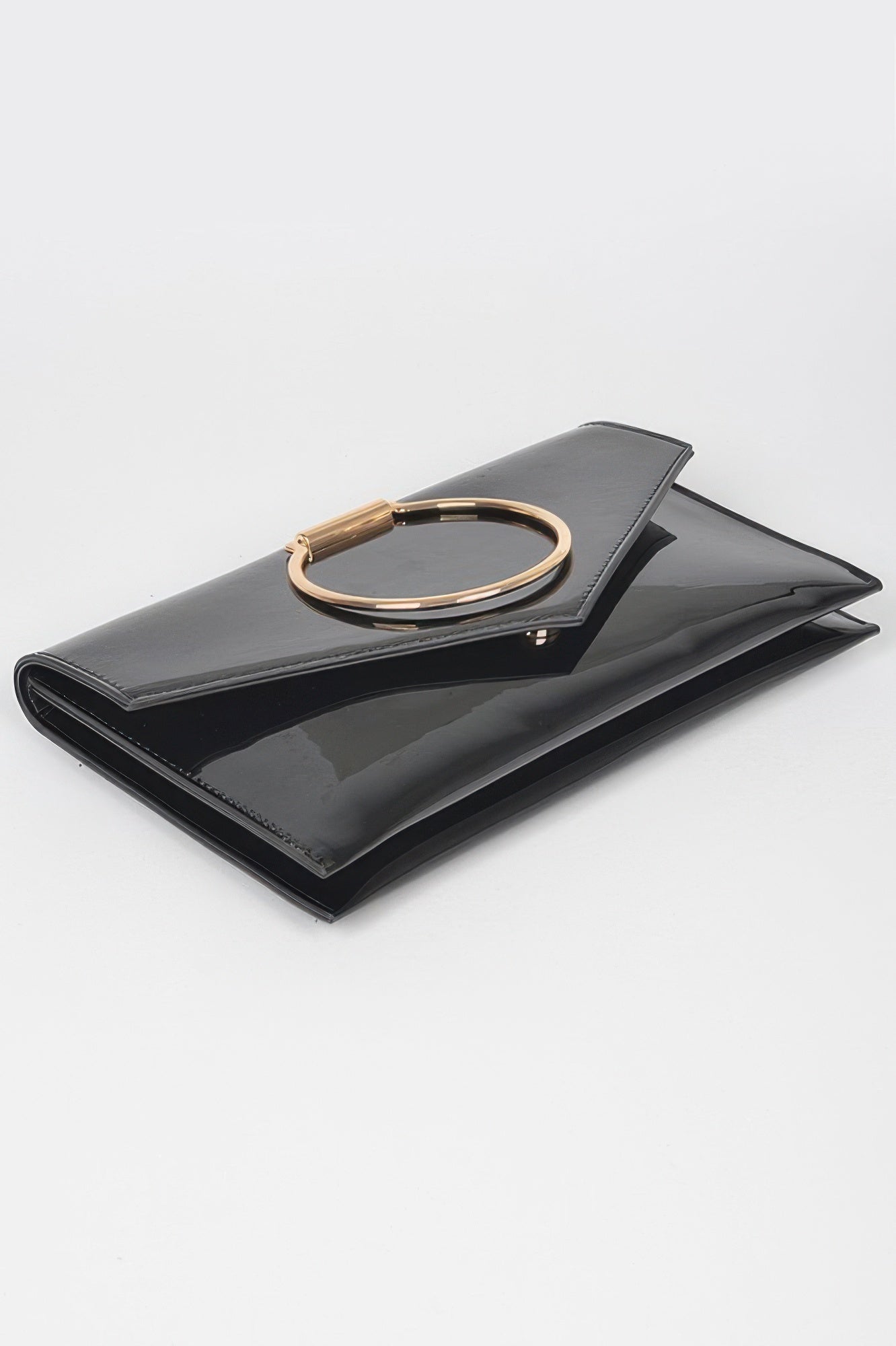 Enamel Faux Leather Metal Handle Flap Clutch - Wear Arielle