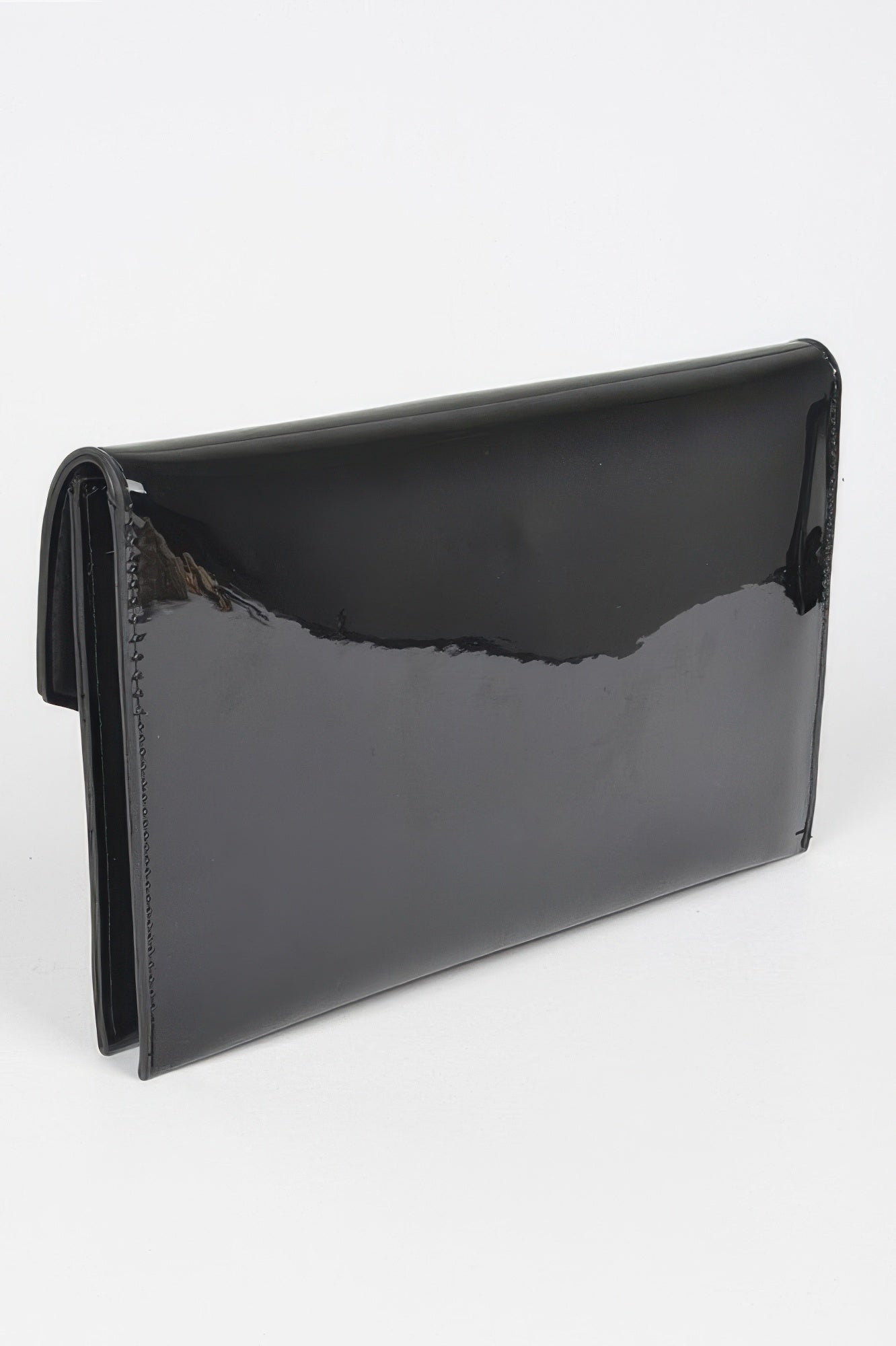 Enamel Faux Leather Metal Handle Flap Clutch - Wear Arielle