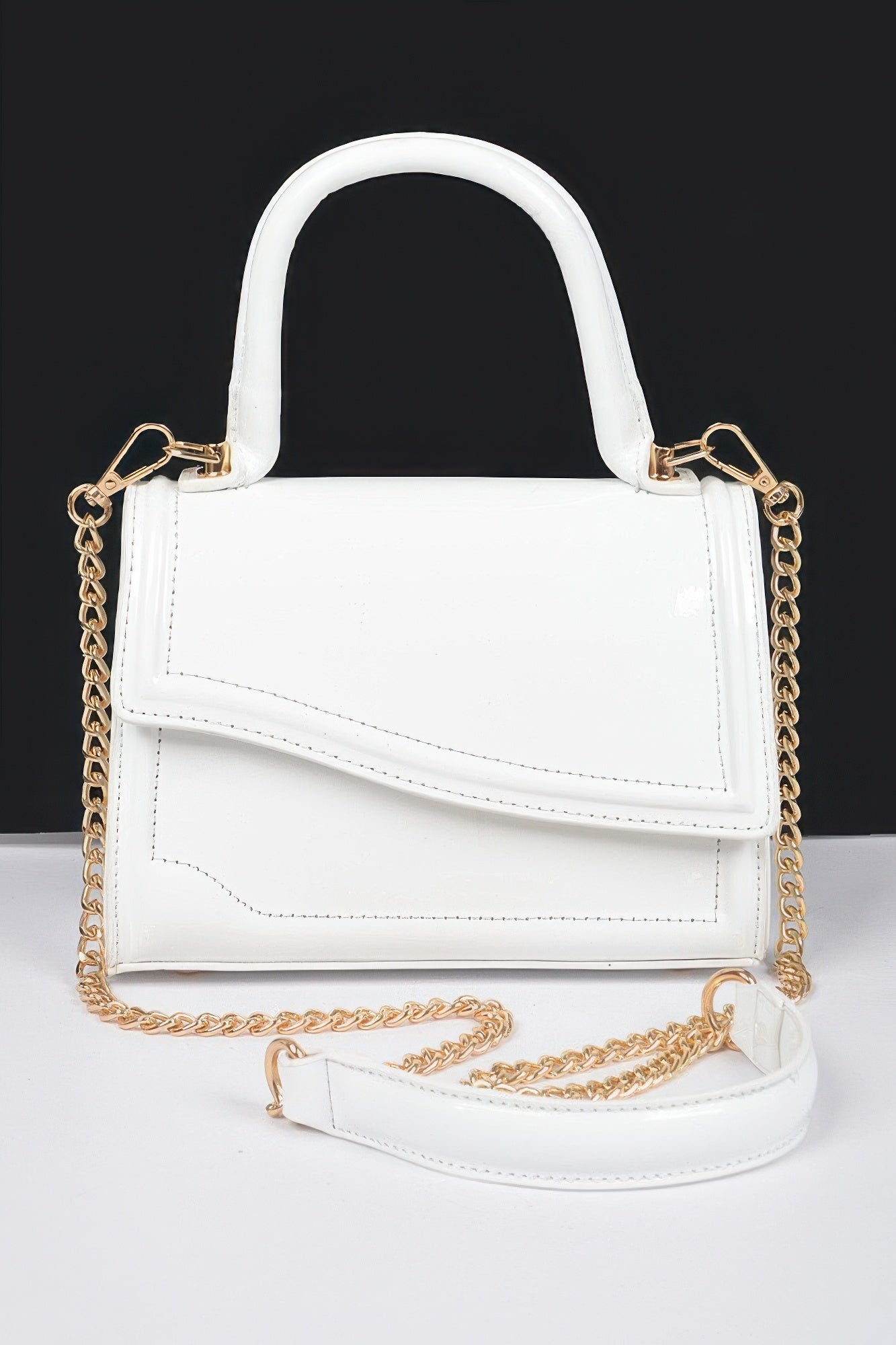 Enamel Faux Leather Top Handle Bag - Wear Arielle