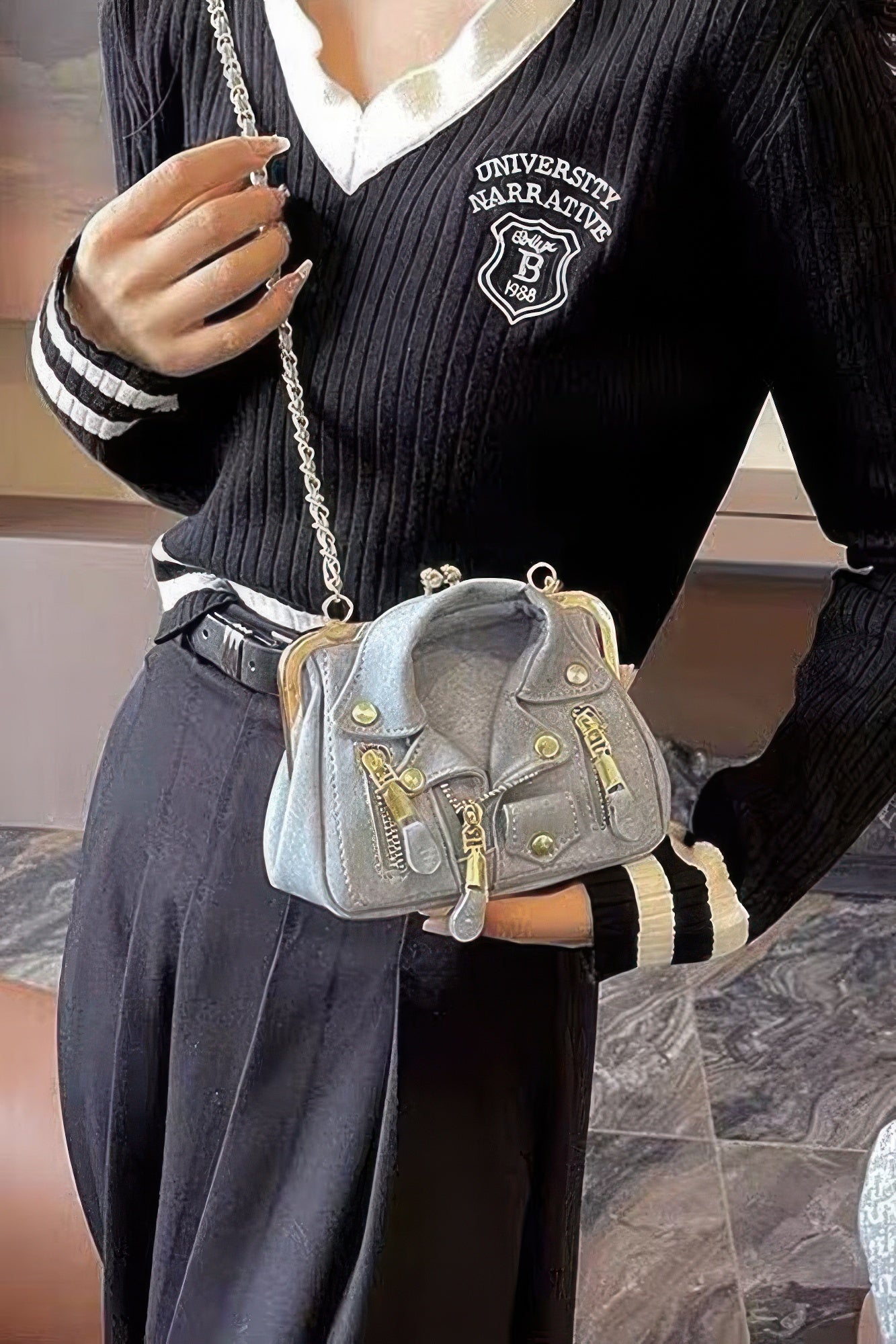 Faux Denim Leather Jacket Style Crossbody Bag - Wear Arielle