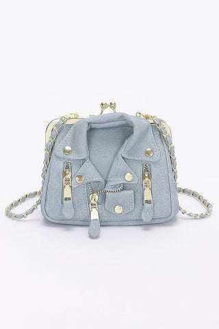 Faux Denim Leather Jacket Style Crossbody Bag - Wear Arielle
