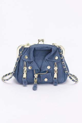 Faux Denim Leather Jacket Style Crossbody Bag - Wear Arielle