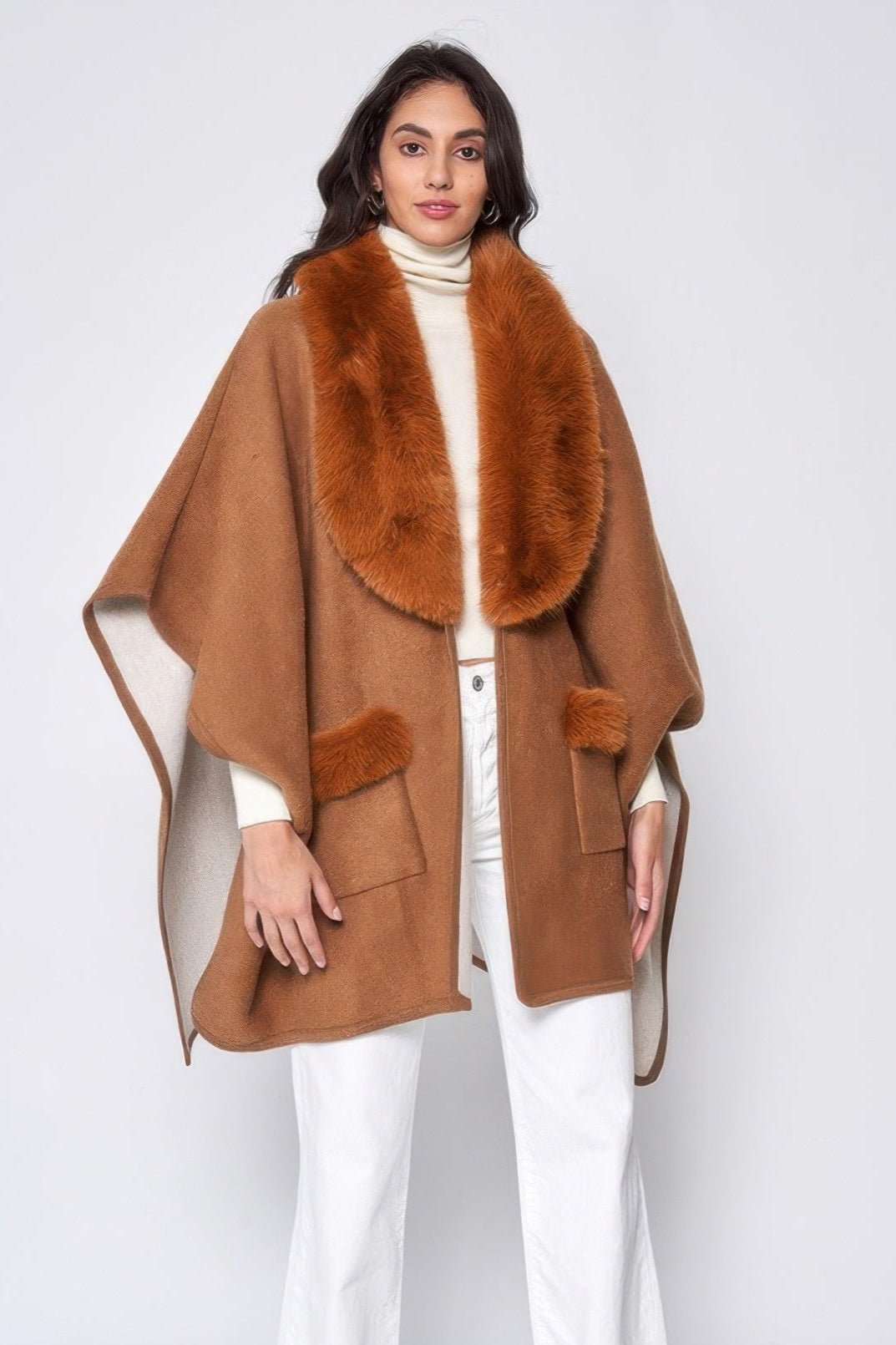 Faux Fur Collar Kimono One size - Wear Arielle