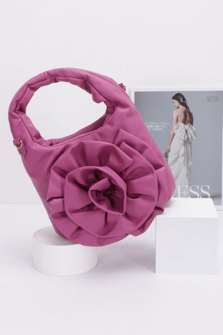 Faux Leather Big Flower Handle Bag - Wear Arielle