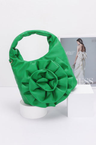 Faux Leather Big Flower Handle Bag - Wear Arielle