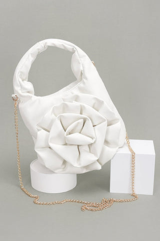 Faux Leather Big Flower Handle Bag - Wear Arielle