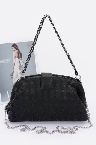 Faux Leather Braided Frame Shoulder Bag - Wear Arielle