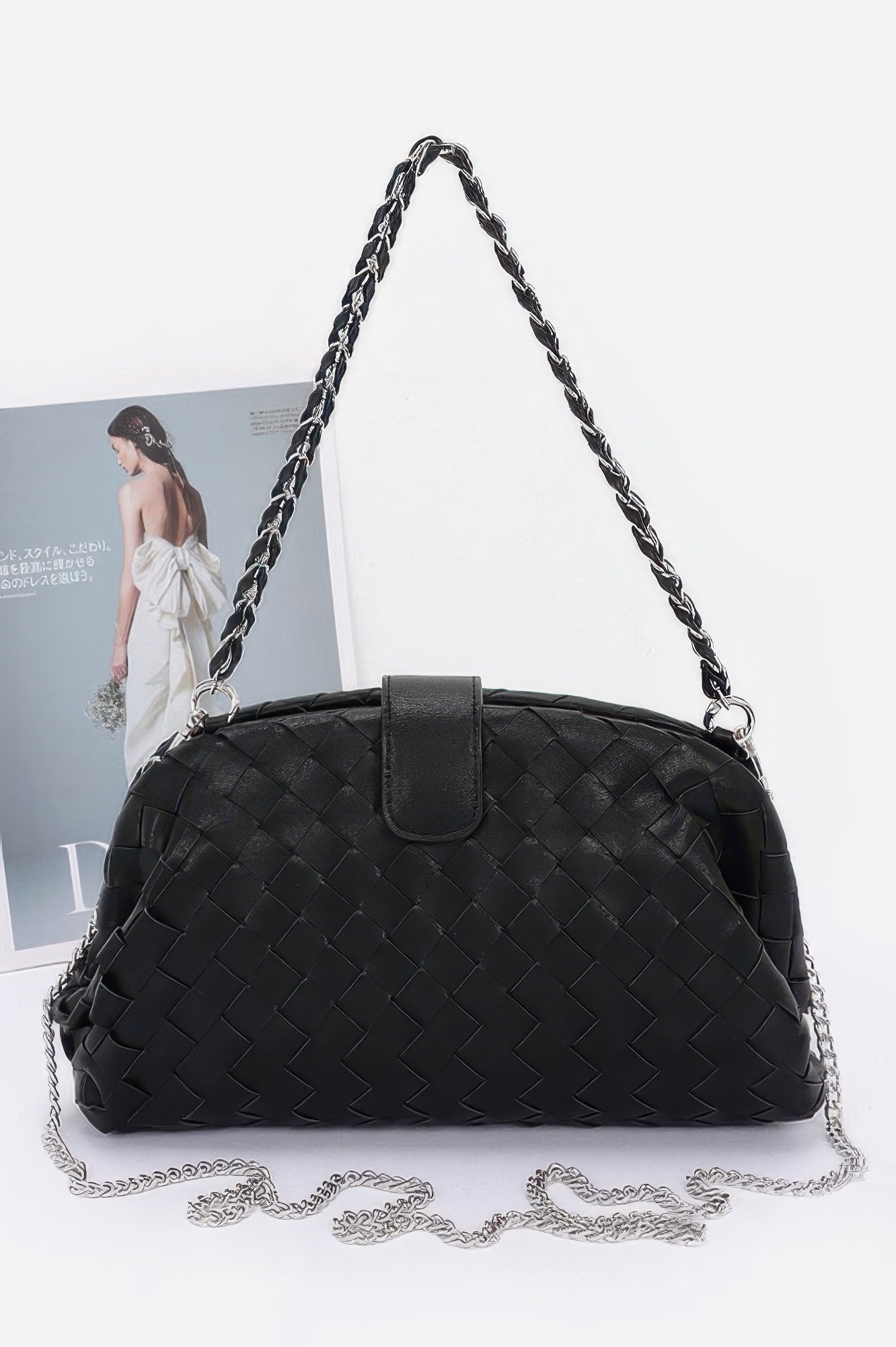 Faux Leather Braided Frame Shoulder Bag - Wear Arielle