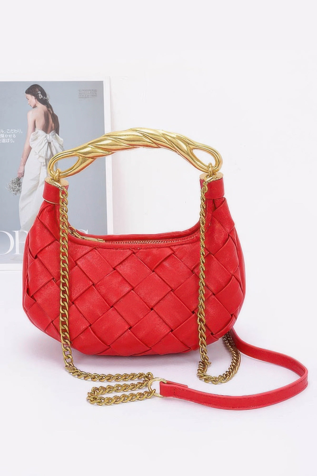Faux Leather Braided Metal Handle Bag - Wear Arielle