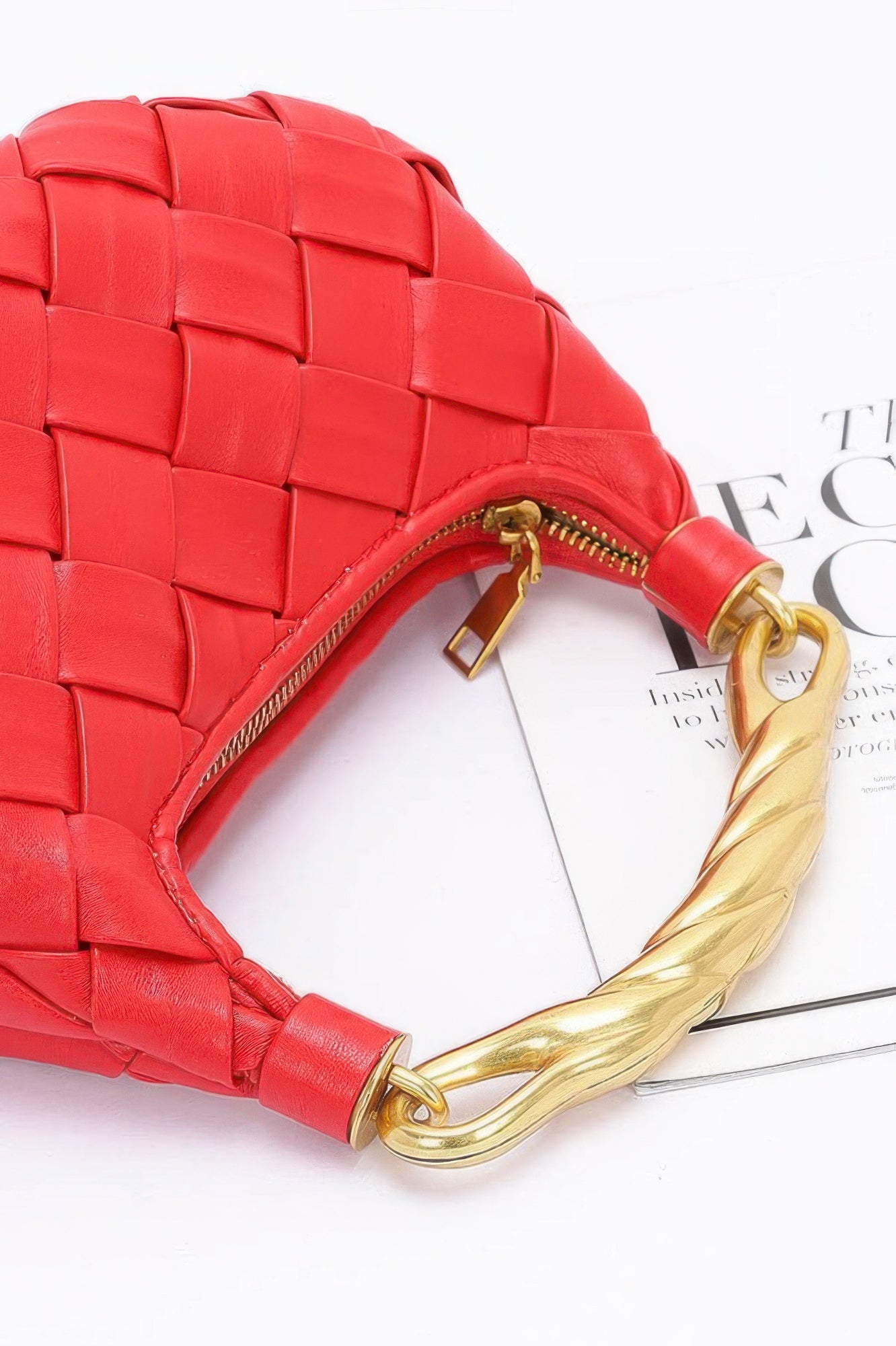 Faux Leather Braided Metal Handle Bag - Wear Arielle