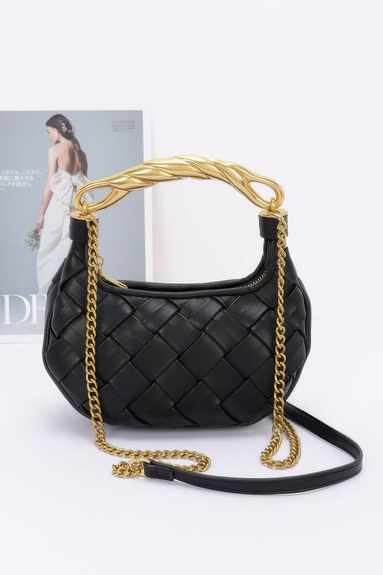 Faux Leather Braided Metal Handle Bag - Wear Arielle