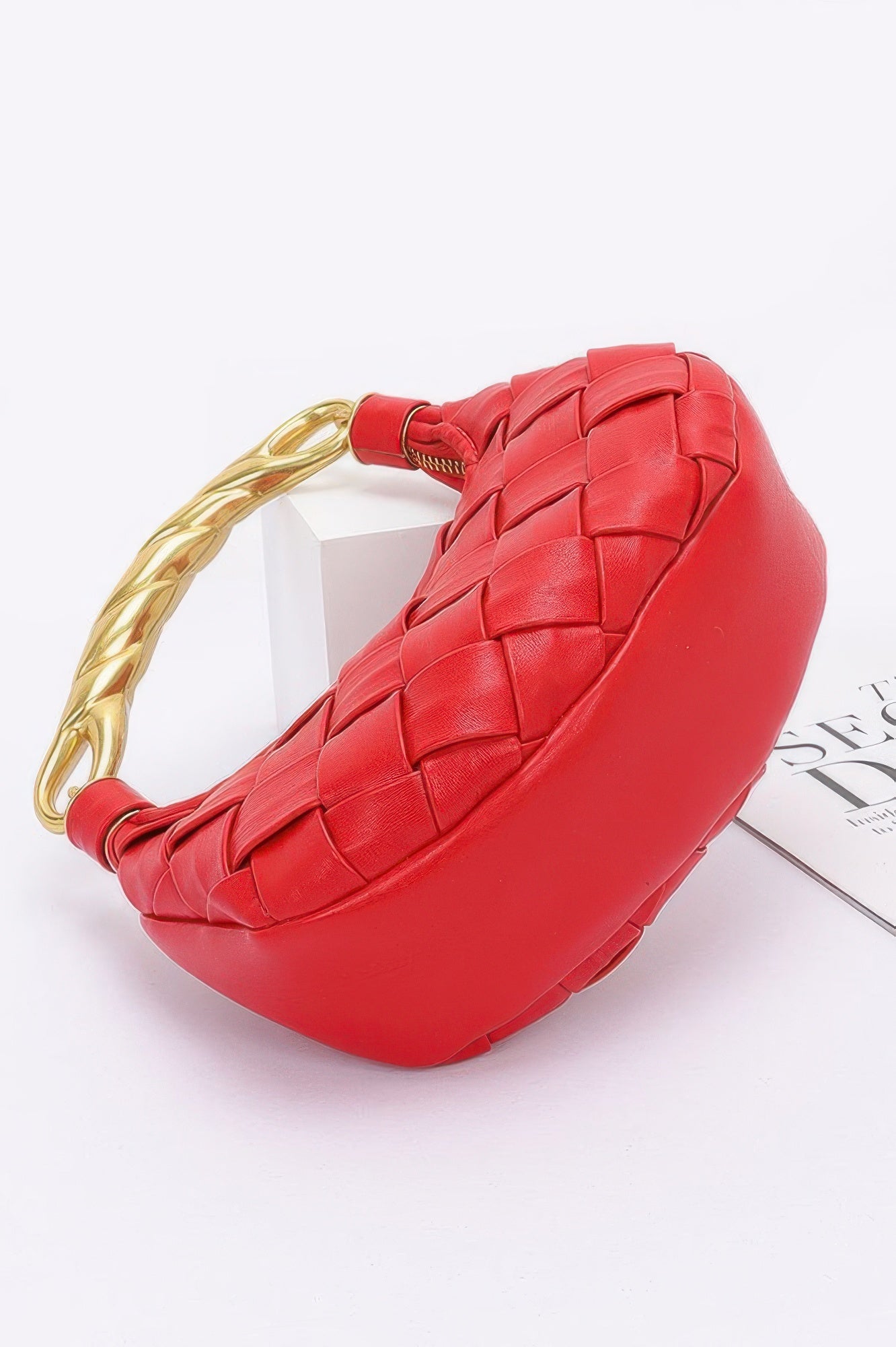 Faux Leather Braided Metal Handle Bag - Wear Arielle