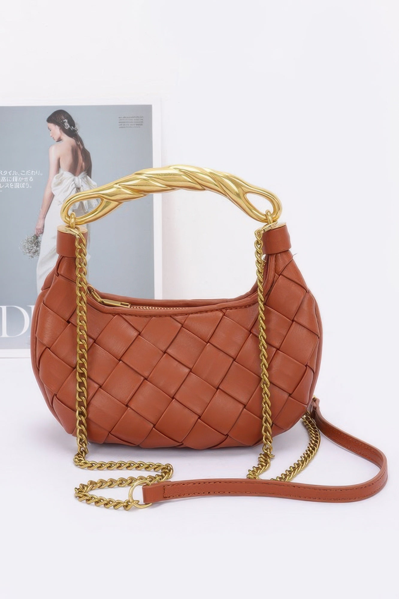 Faux Leather Braided Metal Handle Bag - Wear Arielle