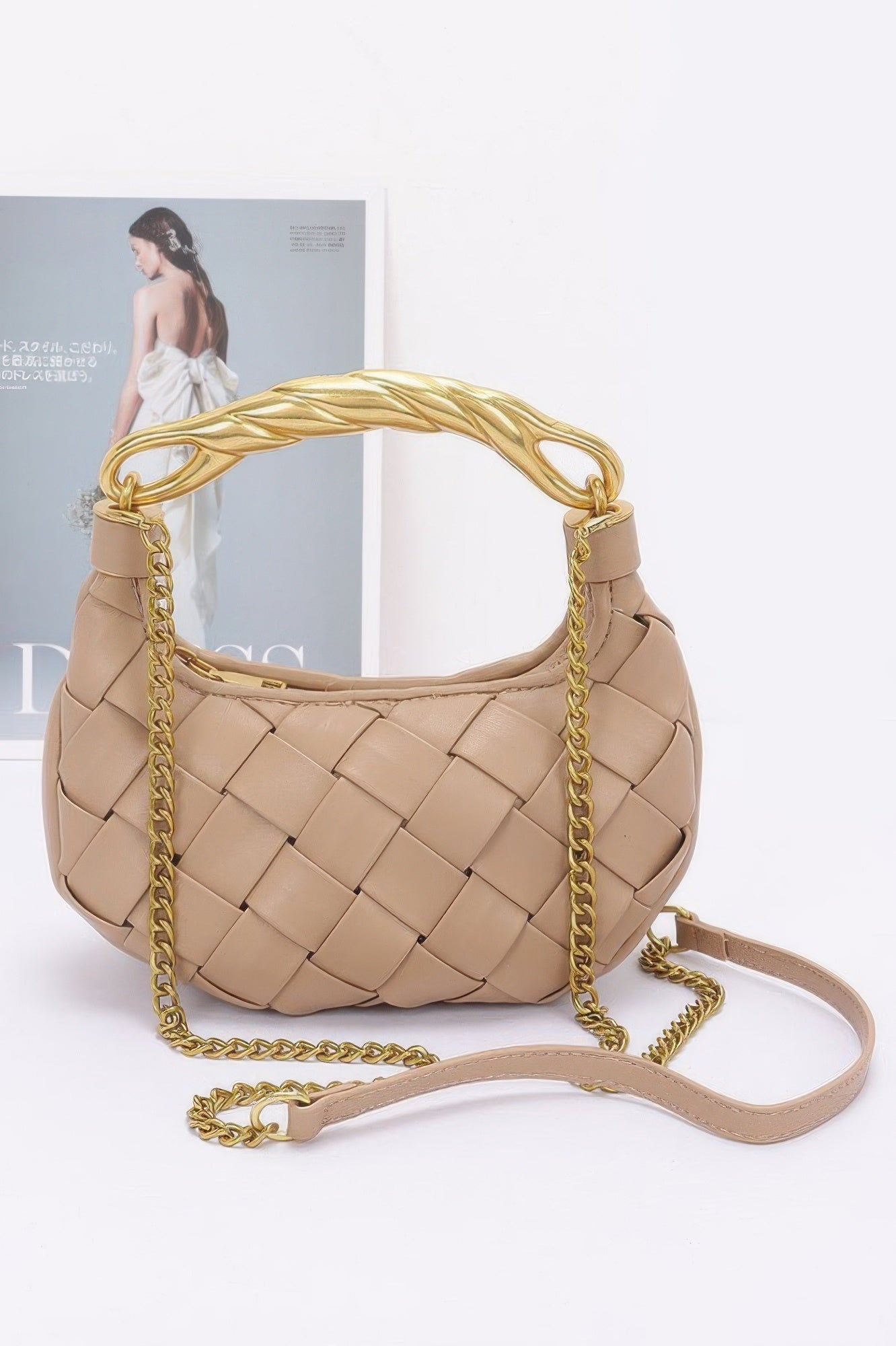 Faux Leather Braided Metal Handle Bag - Wear Arielle
