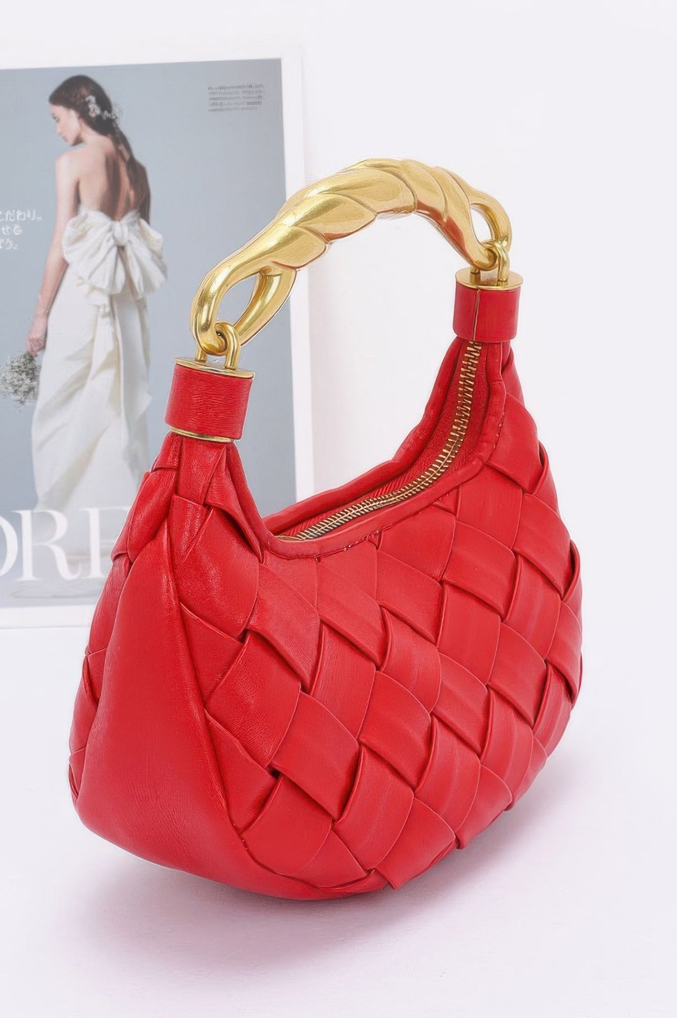 Faux Leather Braided Metal Handle Bag - Wear Arielle