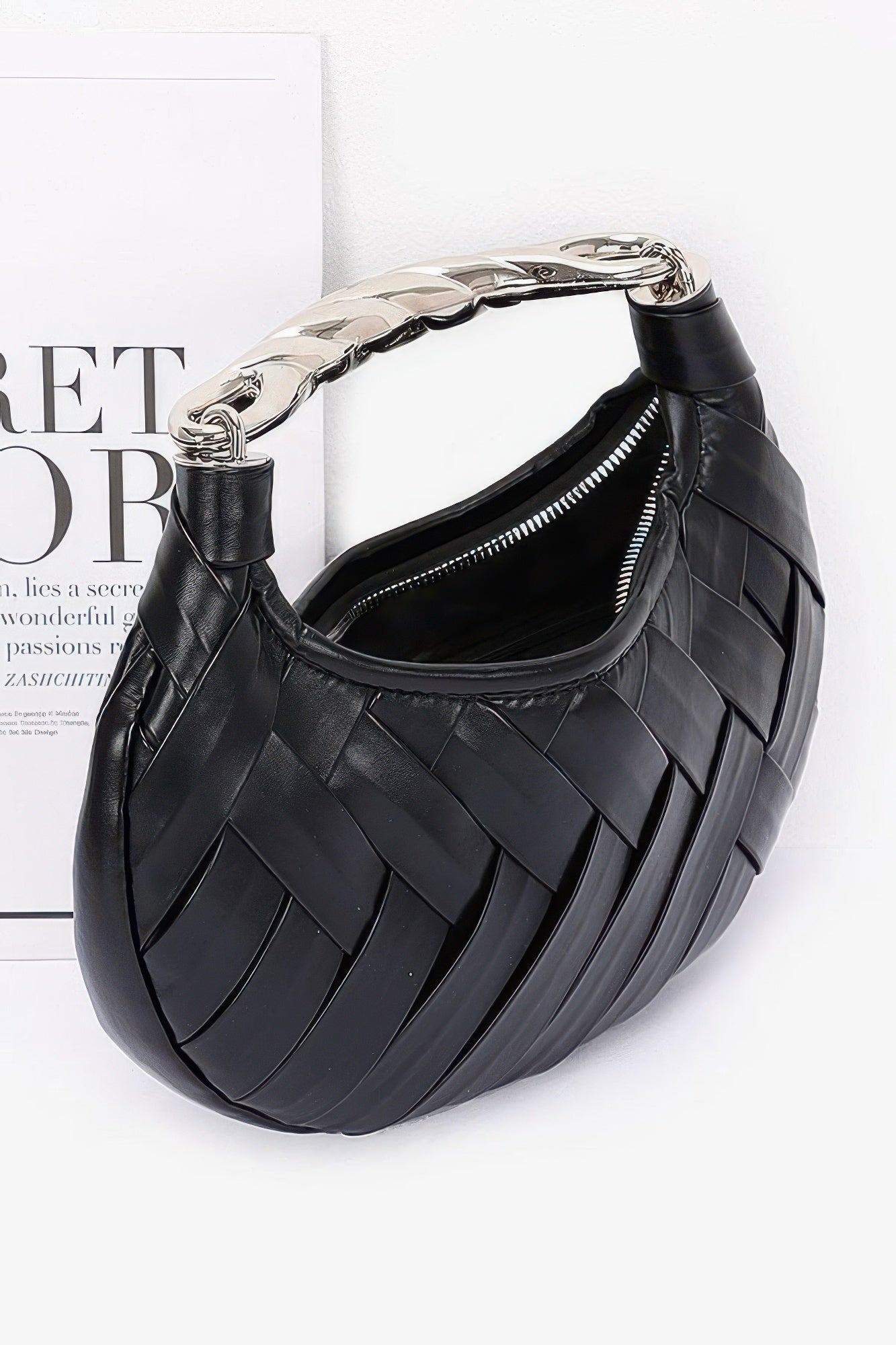 Faux Leather Braided Metal Handle Clutch - Wear Arielle
