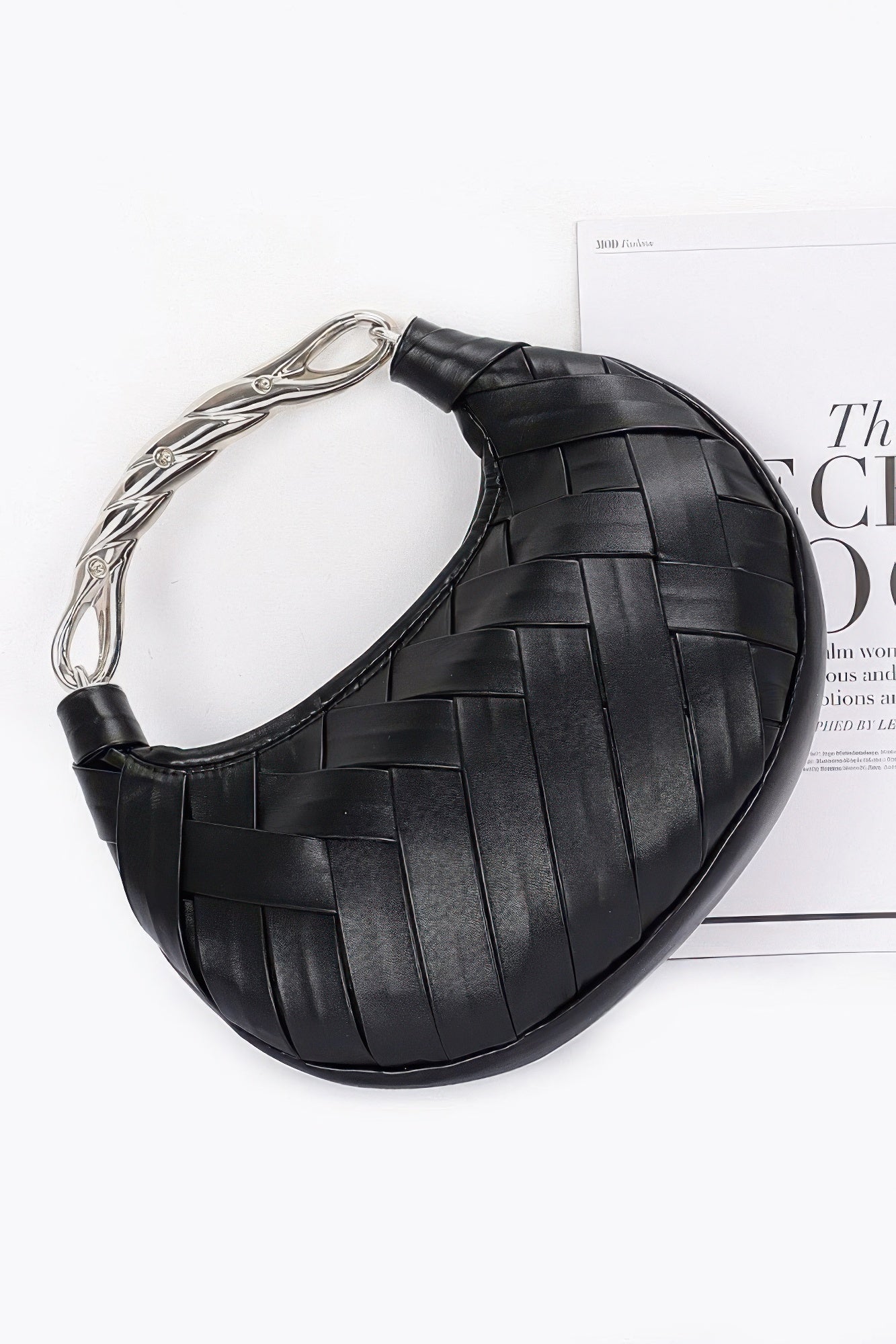 Faux Leather Braided Metal Handle Clutch - Wear Arielle