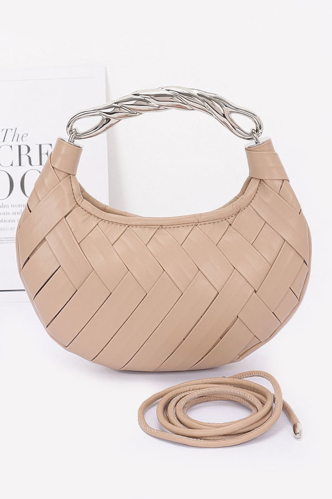Faux Leather Braided Metal Handle Clutch - Wear Arielle