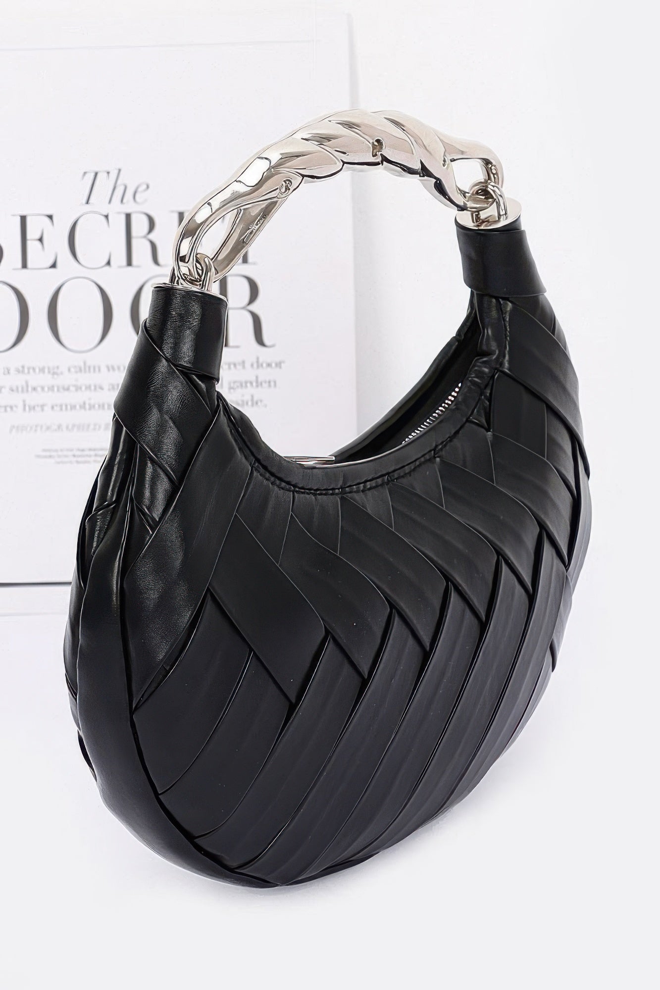 Faux Leather Braided Metal Handle Clutch - Wear Arielle