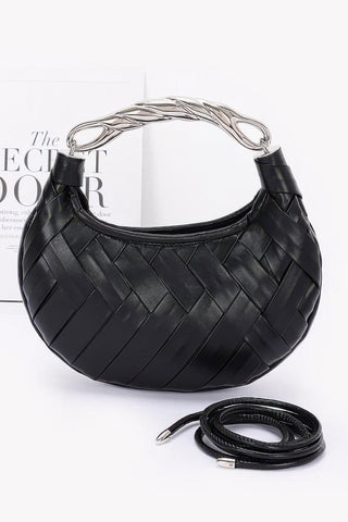 Faux Leather Braided Metal Handle Clutch - Wear Arielle