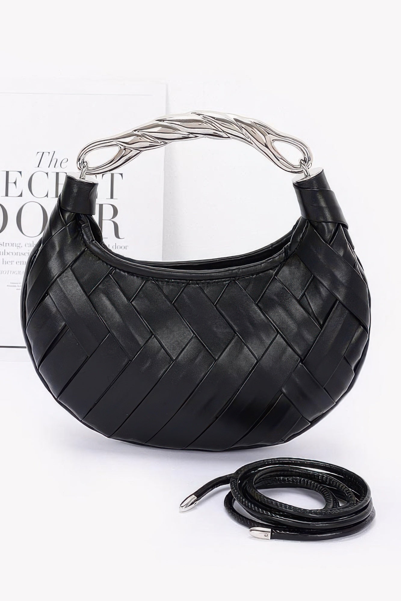 Faux Leather Braided Metal Handle Clutch - Wear Arielle