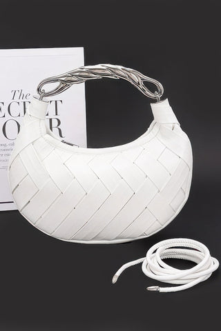 Faux Leather Braided Metal Handle Clutch - Wear Arielle