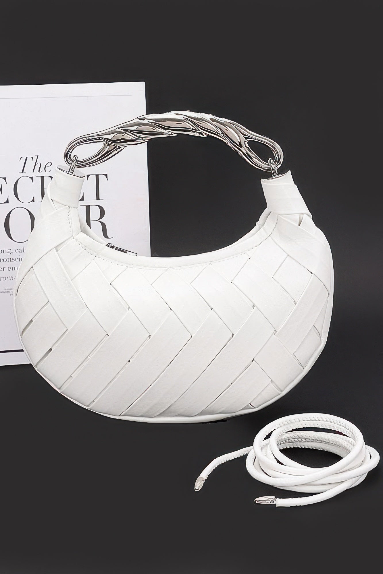 Faux Leather Braided Metal Handle Clutch - Wear Arielle