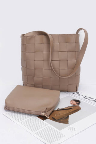 Faux Leather Braided Shoulder Bag W Pouch - Wear Arielle