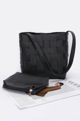 Faux Leather Braided Shoulder Bag W Pouch - Wear Arielle