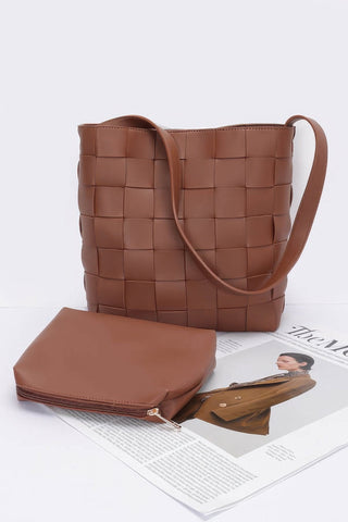 Faux Leather Braided Shoulder Bag W Pouch - Wear Arielle