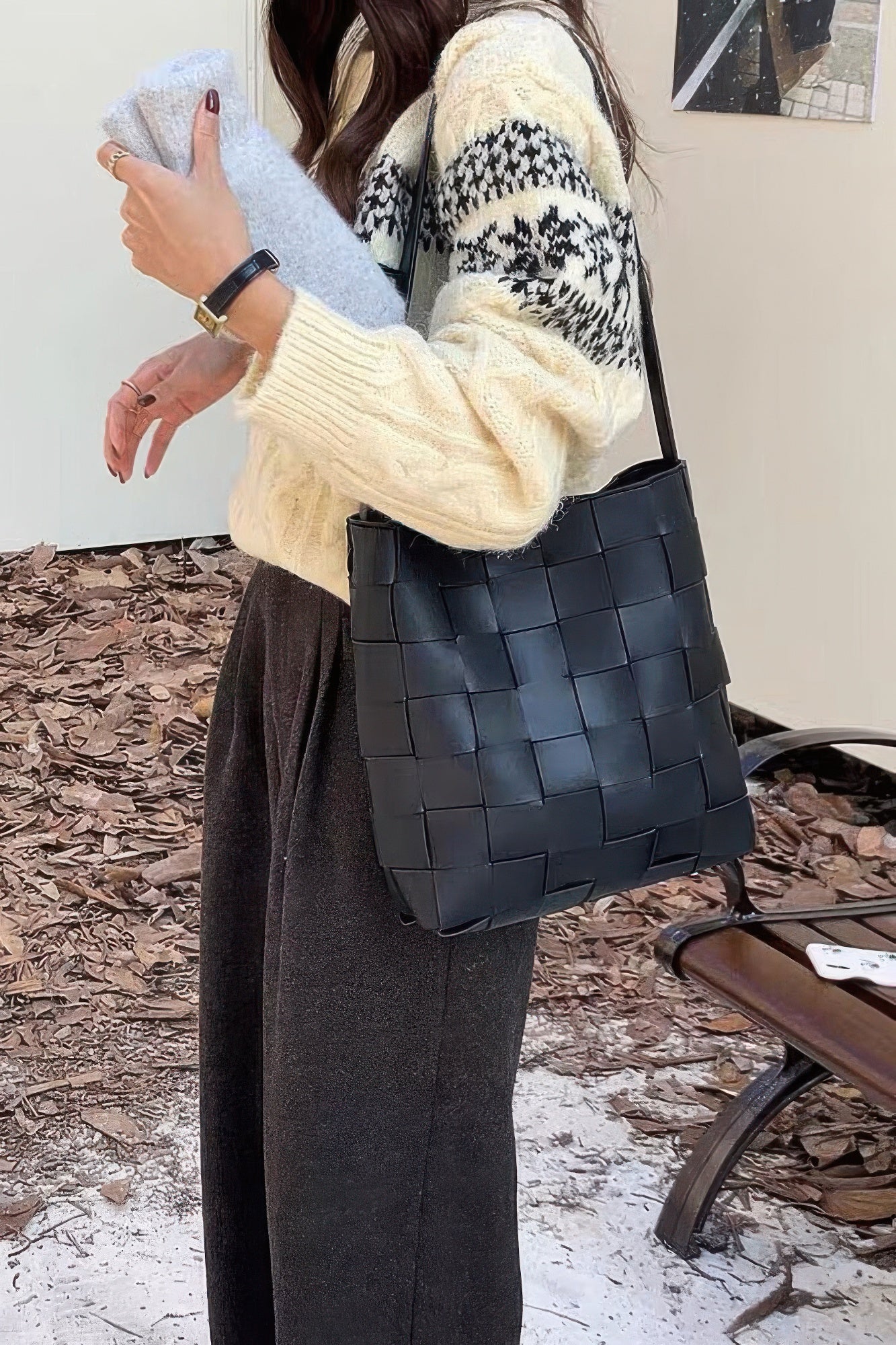 Faux Leather Braided Shoulder Bag W Pouch - Wear Arielle