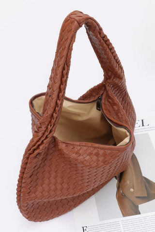 Faux Leather Braided Shoulder Bag - Wear Arielle