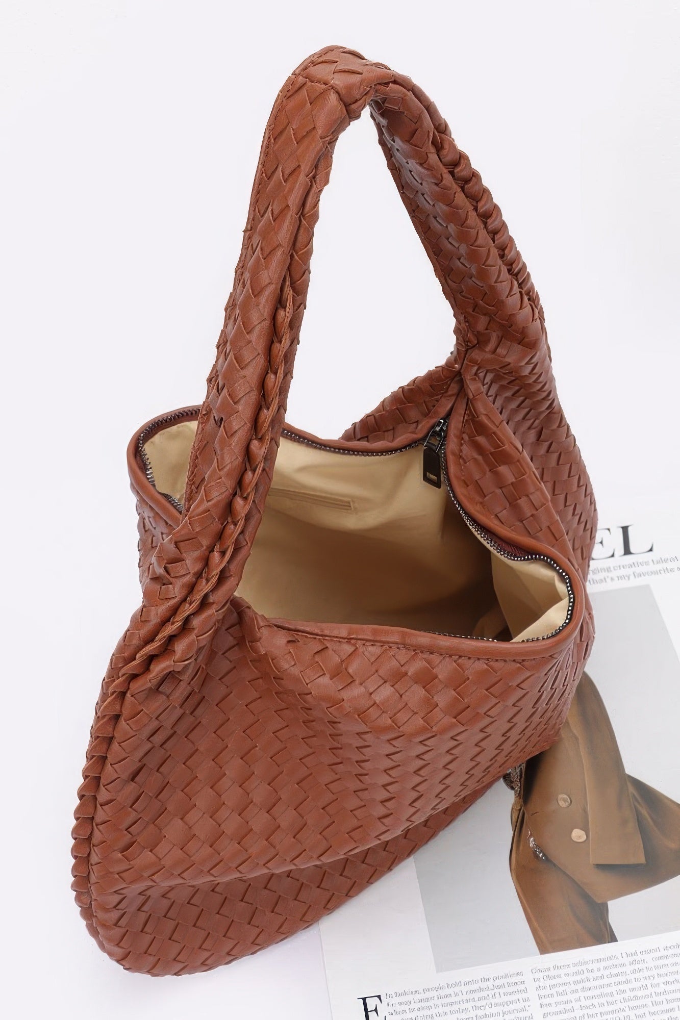 Faux Leather Braided Shoulder Bag - Wear Arielle