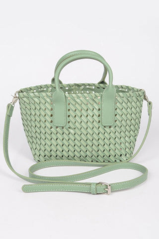 Faux Leather Braided Tote Bag - Wear Arielle