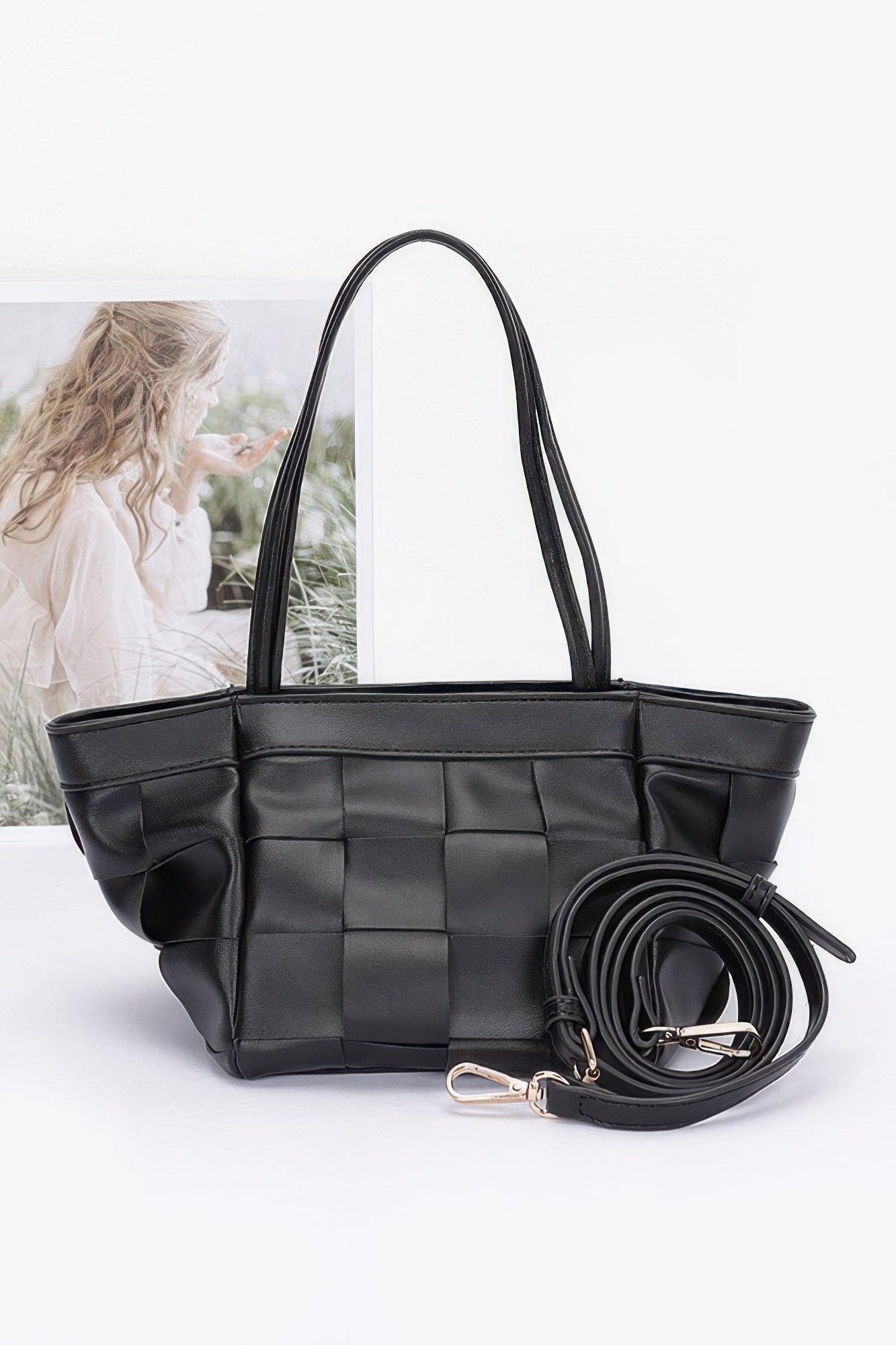 Faux Leather Braided Tote Bag - Wear Arielle