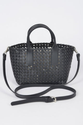 Faux Leather Braided Tote Bag - Wear Arielle