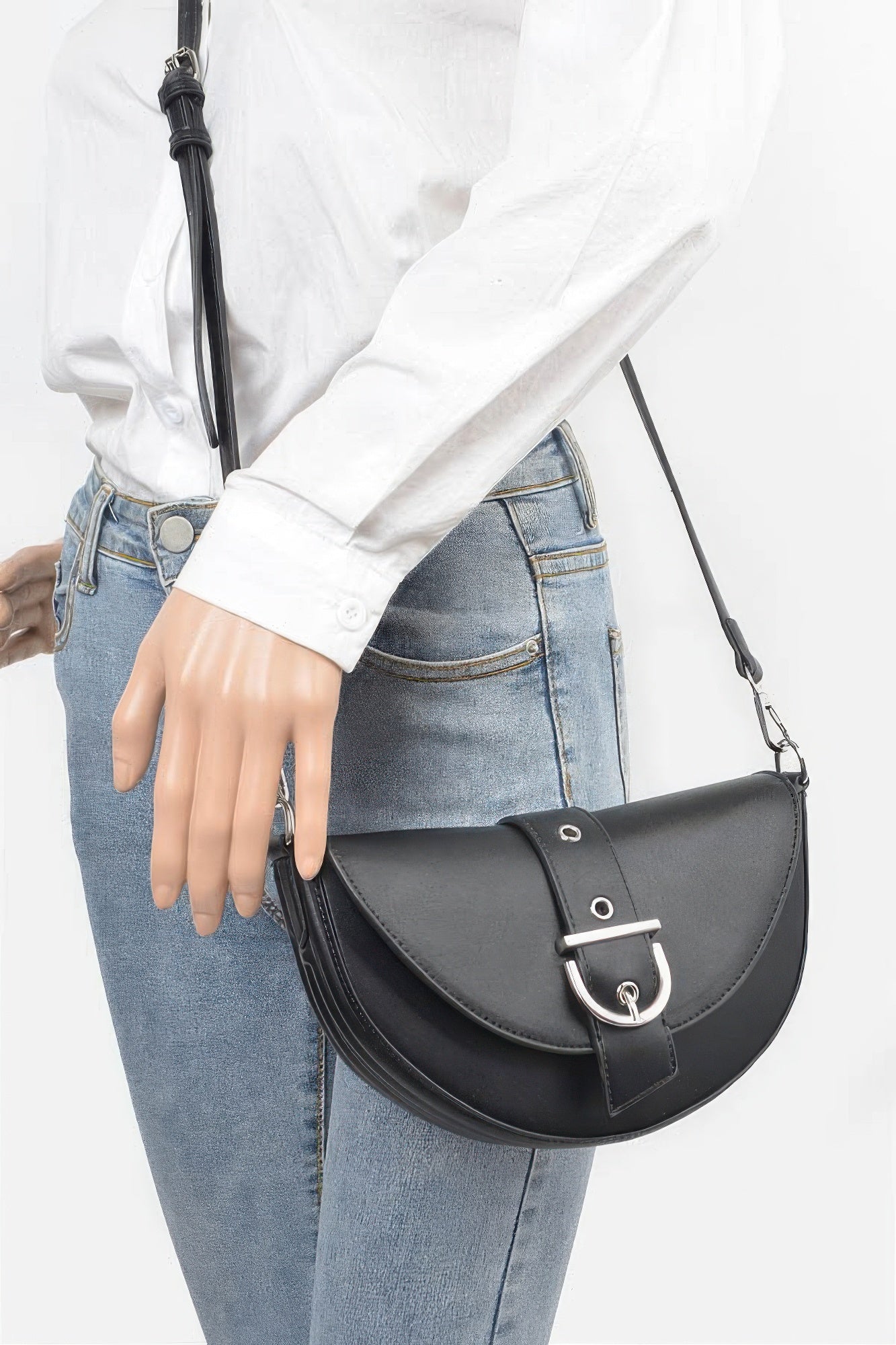 Faux Leather Buckle Shoulder Bag - Wear Arielle