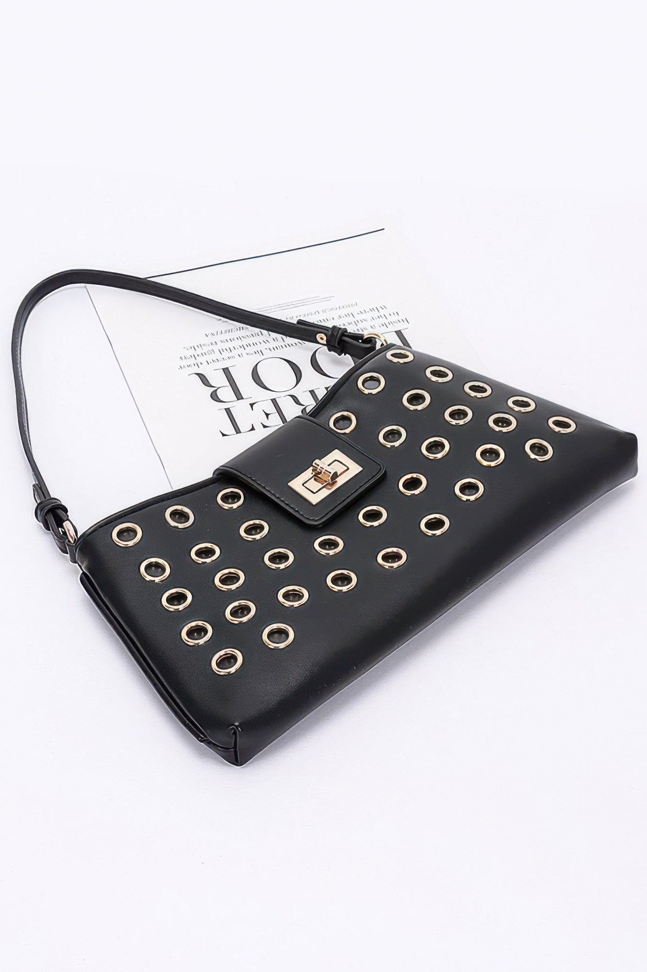 Faux Leather Eyelet Studded Shoulder Bag - Wear Arielle